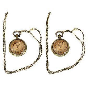 Clamshell Pocket Watch for Decoration 2Pcs Vintage Hanging Style Golden Alloy