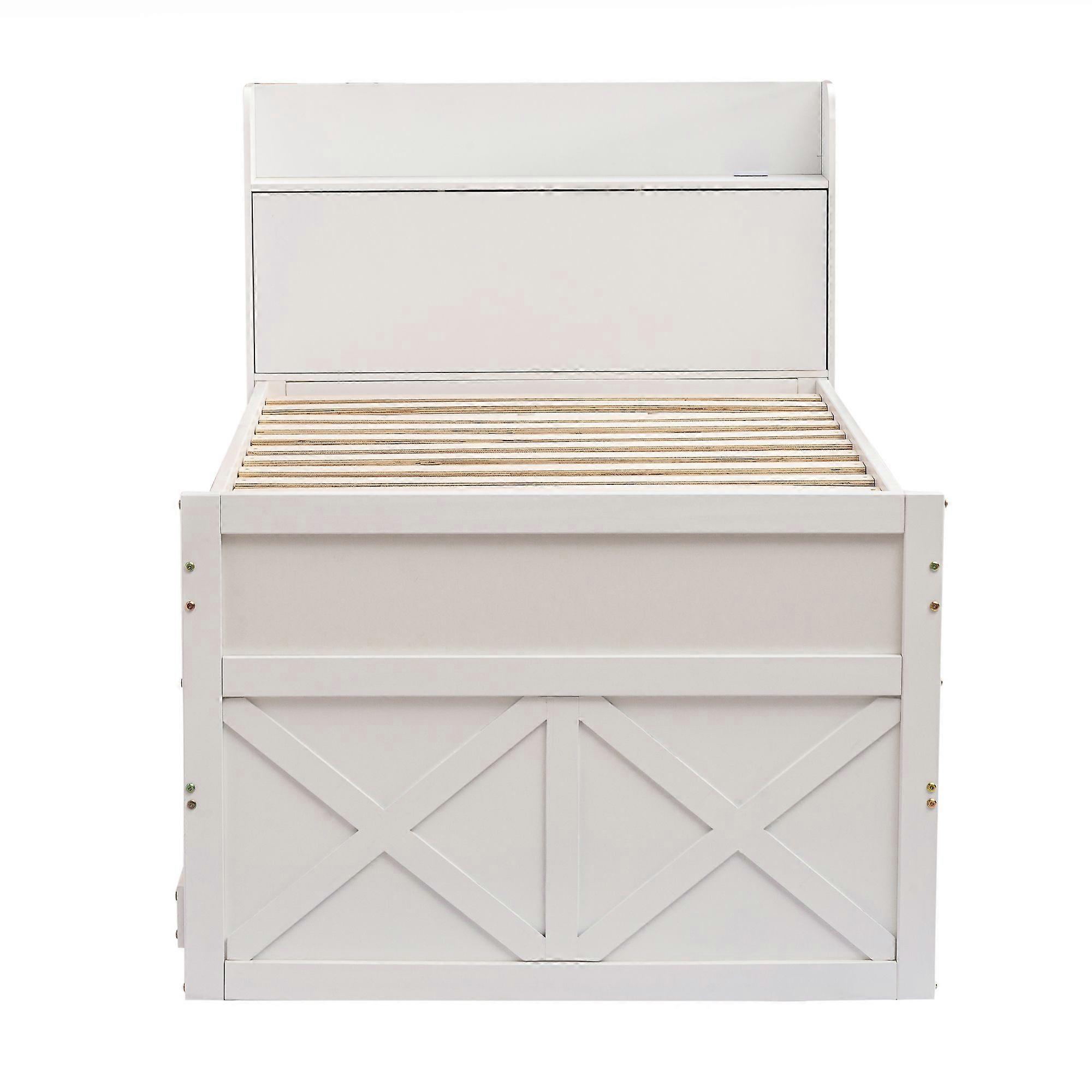 Single bed Solid pine bed 90x190 Multifunctional with pull-out drawer Slatted base