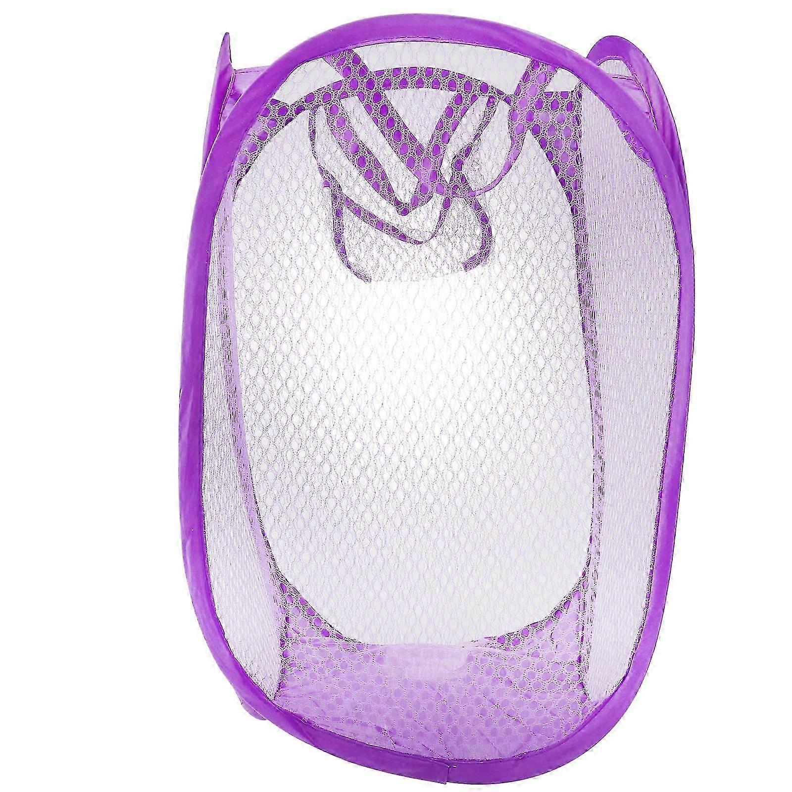 Laundry Hamper Foldable Mesh Basket with Side Pocket, Breathable Nylon and Steel Wire, for Dorm Home Camping, 11.8x11.8x19.7 Inches