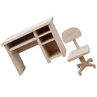 1 set med miniatyrdockhusmöbler, datorskrivbordsstol, simuleringskontorsbordsstol
