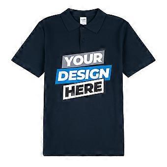 Personalised Mens Polo Custom Printed Collar T-shirt Logo Text Printing Navy Blue Tee