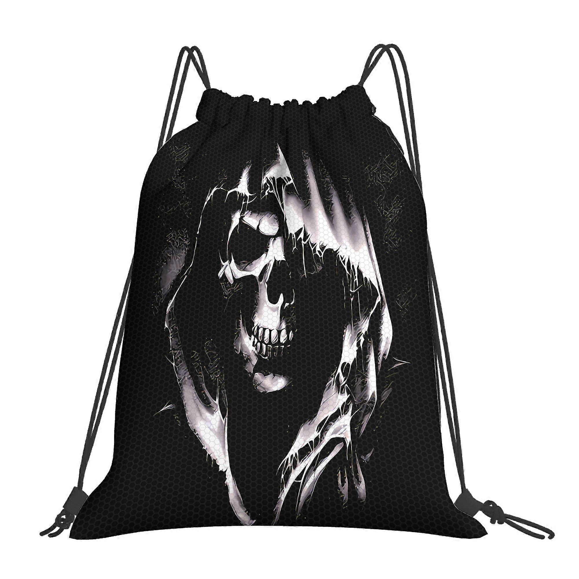 2D Flat Drawstring Bag, Gothic Skull Backpack - Soft Drawstring Design with Skull Bone Pattern, Machine Washable Book Ba-Cqazw