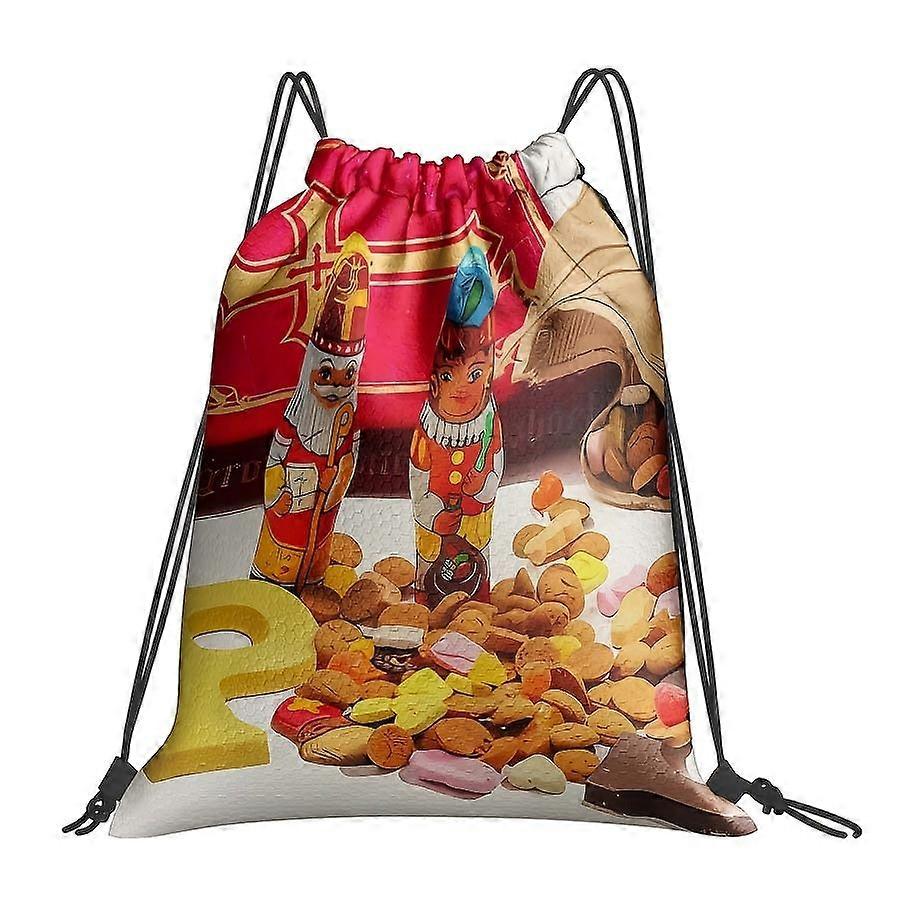 1pc 2D Printed Chocolate Character Pattern Drawstring Gym Bag - Colorful Candy Drawstring Backpack, Creative Polyester T-Cqazw