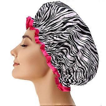 Pack of 4 Waterproof Double Layer Shower Caps Elastic Band Reusable Satin Hair Bonnets for All Hair Length