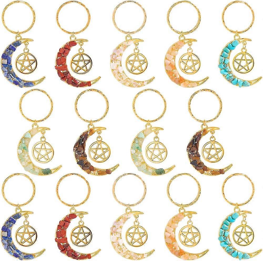 Chakra Theme Moon Star Alloy Keychain with Iron Split Key Rings 6.5cm 14pcs