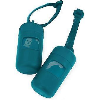 Hundeposeholder, snortilbehør, genanvendelig dispenser til rejser, gåture, park og udendørs brug, holdbar med klips - turkis, pakke med 2