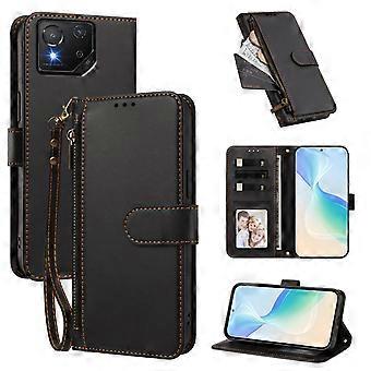 for Asus ROG Phone 8 Pro Business Classic Zipper Wallet Flip Case with PU Leather Card Slots Stand Function Wrist Strap Drop Protection