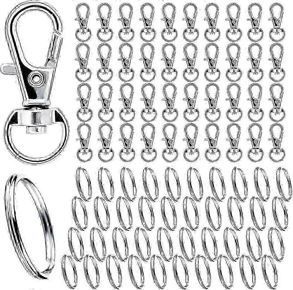100-Pack Silver Keychains with Carabiner Rings