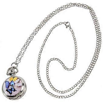Taschenuhr mit Medaillon-Anhänger für Damen, Quarz, Vintage-Stil, Schmetterlings-Anhänger
