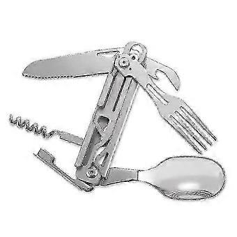 Ylttar02 Outdoor Camping Utensil Cutlery, 5 in 1 Multifunctional Folding Cutlery Set, Portable Stainless Steel Cutlery Set for Travel (1 Pack) ziiu