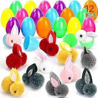 12-Pack Prefilled Easter Eggs with Fluffy Bunny Toys Colorful Plastic Eggs with Cute Pom-Pom Bunnies Inside,Perfect for Easter Egg Hunts&Party_yzad