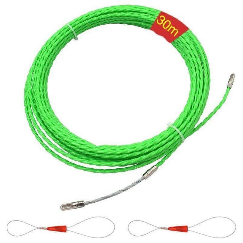 30M Nylon Electrical Cable Puller with Flexible Guide Head, 4.5mm Diameter, Green