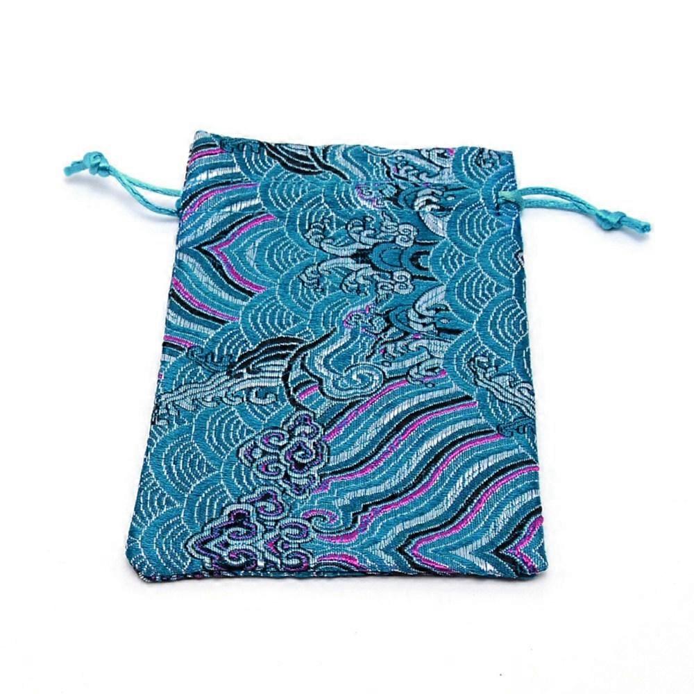 20pcs Silk Pouches Drawstring bag Rectangle with Wave Pattern Dark Cyan 14.2x10x0.4cm