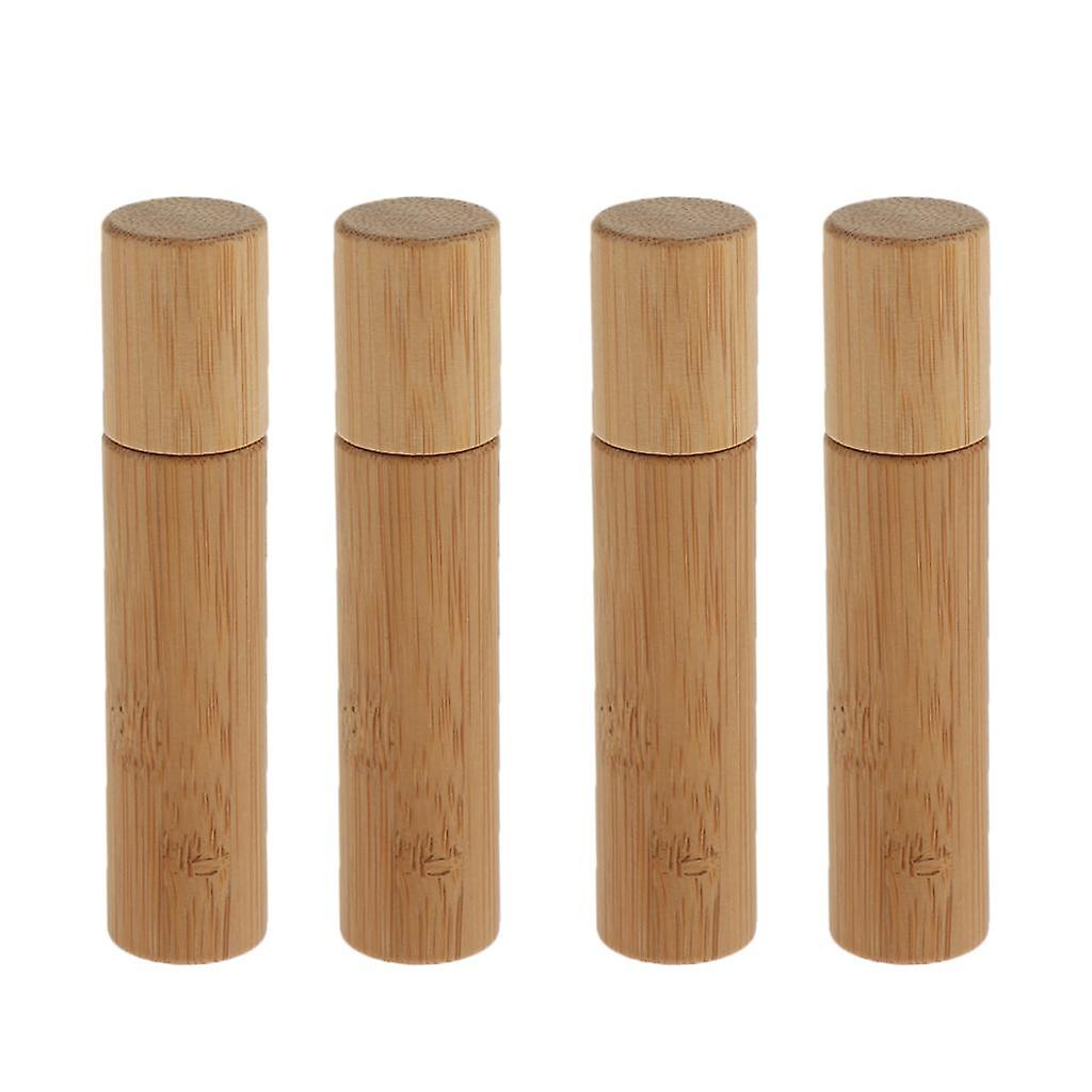10ml Natural Bamboo Refillable Empty Sample Essential Oil Roll on Bottles 4x