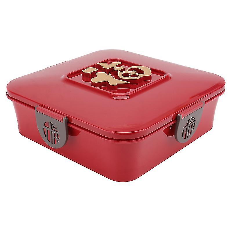 25X25cm Red Serving Trays 1pc Multi-grid Snack Box New Year Snack Tray Fruit Tray Snack Service Cont