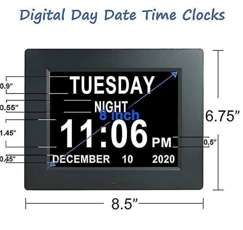 8inch Digital Calendar Day Clocks Extra Large Compatible With Vision Impaired