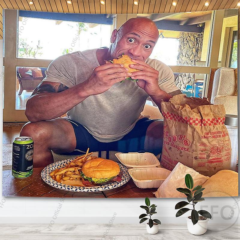 DUqi The Rock Johnson Eating Blueberry Pancakes Wall Hanging Tapestry Kawaii Room Decor Meme Tapestr