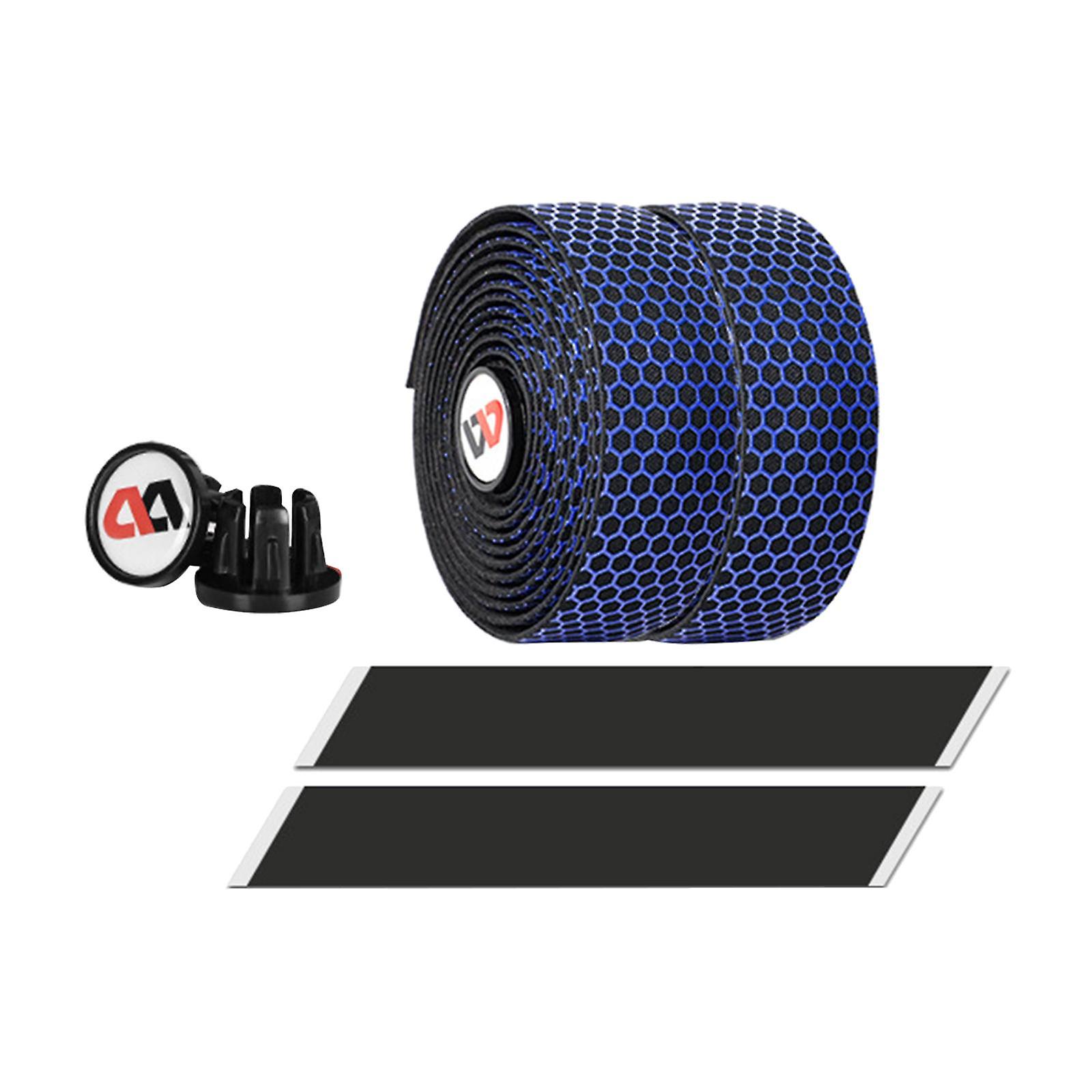 Cycling Road Bike Bicycle Handlebar Tape Wrap Non-slip Bar End Plugs Blue