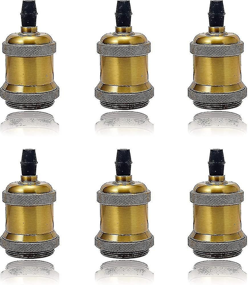 6 Pack E27 Vintage Light Bulb Solid Ceramic Socket Lamp Holder Retro Edison Screw Light Bulb Adapter Socket, Antique Brass
