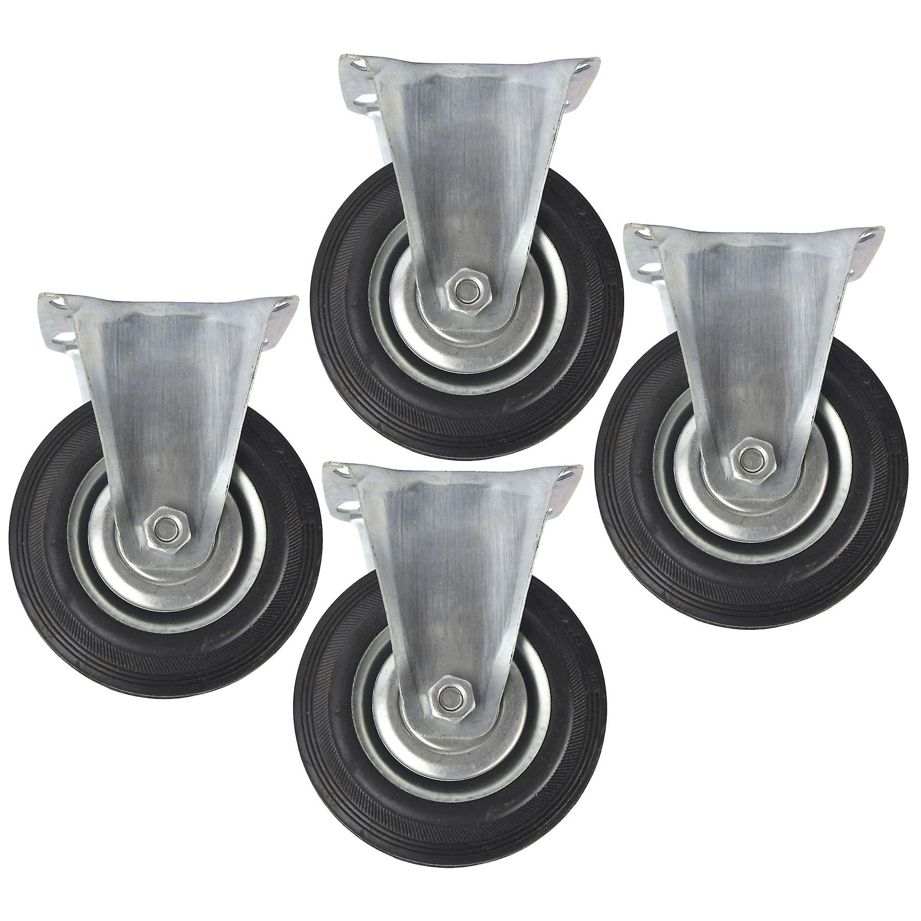5" (125mm) Rubber Fixed Castor Wheels Trolley Furniture Caster (4 Pack) CST06