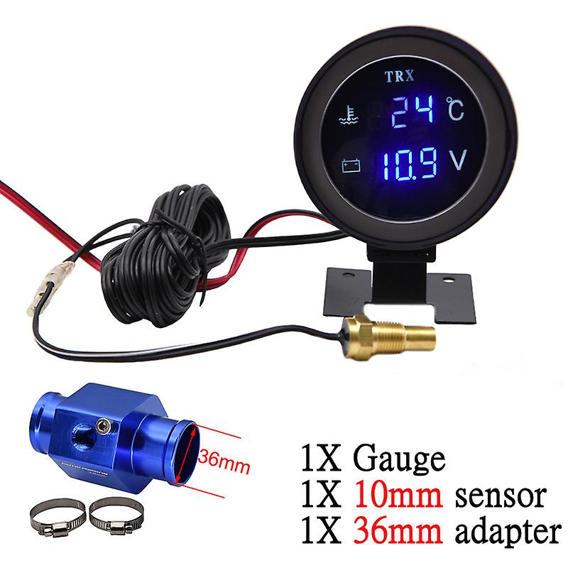 Universal 2 In 1 Car Round Lcd Digital Water Temperature Gauge With Water Temp Joint Pipe Sensor 10mm Adapter Voltmeter 12v/24v