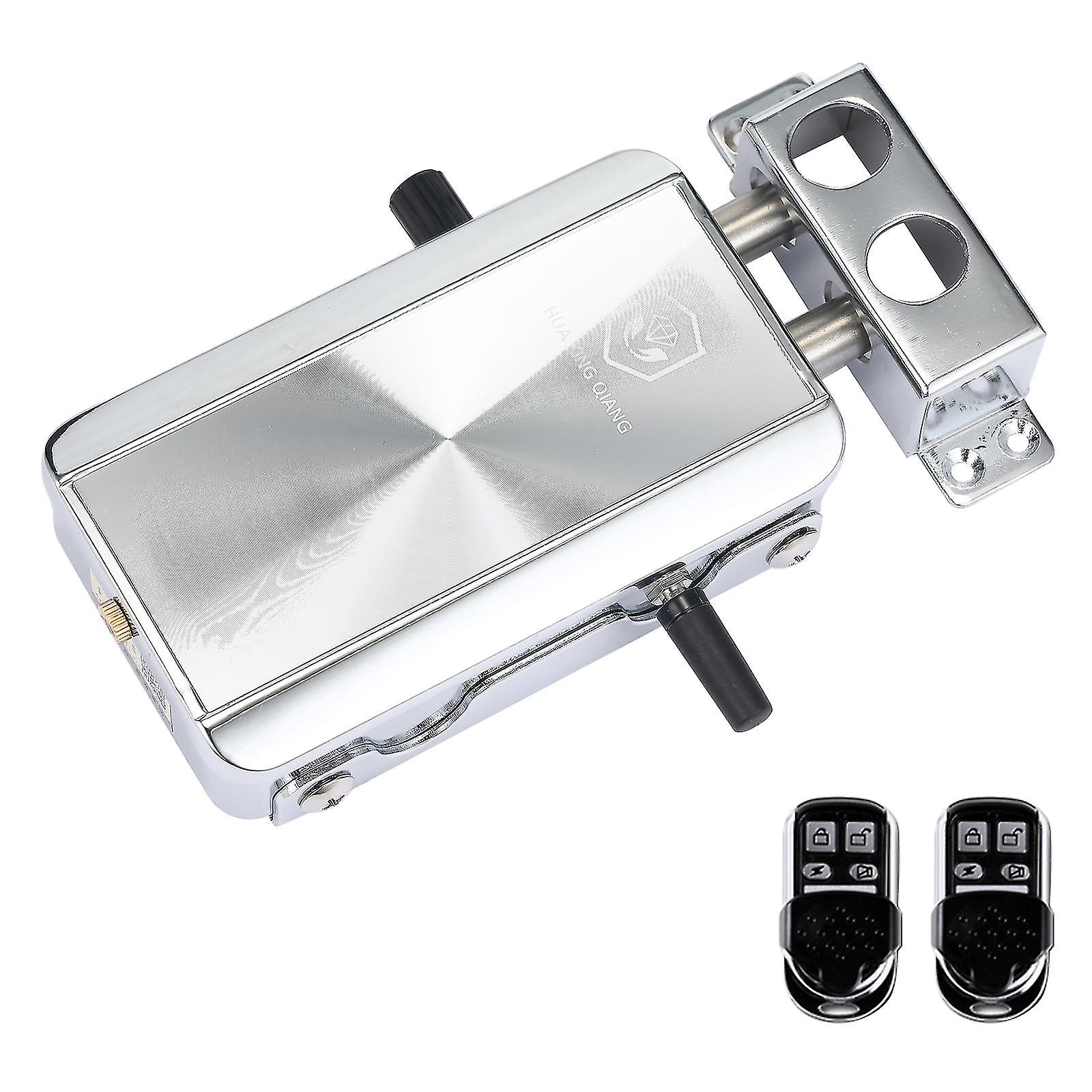 Silver 2 Home Door Lock Kit Remote Control Keyless Entry Electronic Lock Silent Version Smart Wireless Anti-theft Deadbolt Access Control System For H