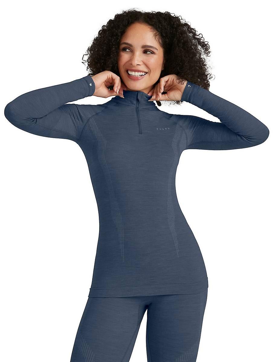 Falke Long Sleeve Zip Wool Tech Shirt - Capitain Blue