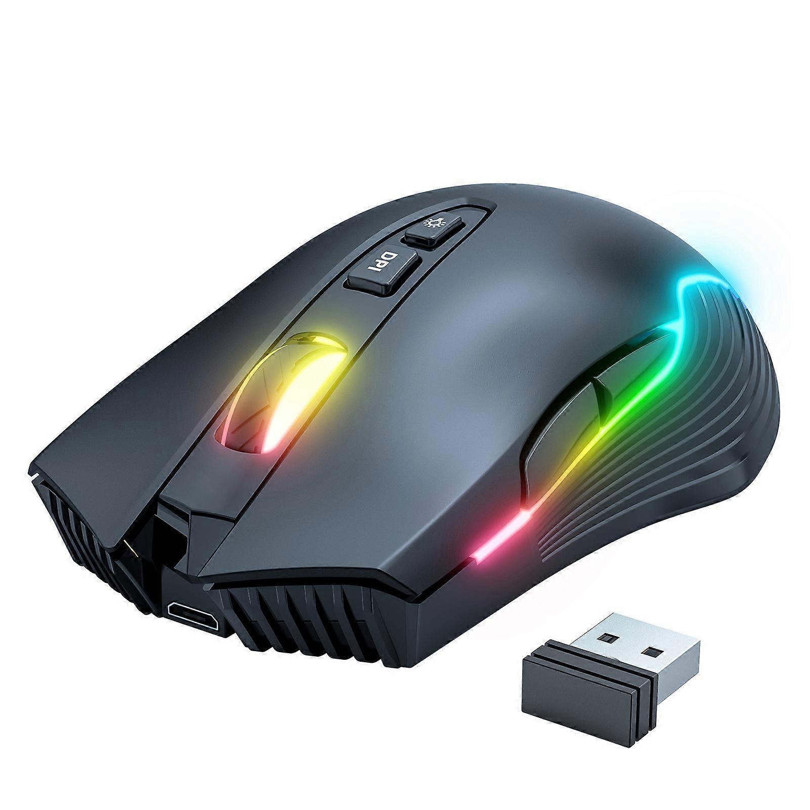 Wireless Mouse USB Rechargeable Ergonomic Wireless Gaming Mouse for Laptop PC Computer Black