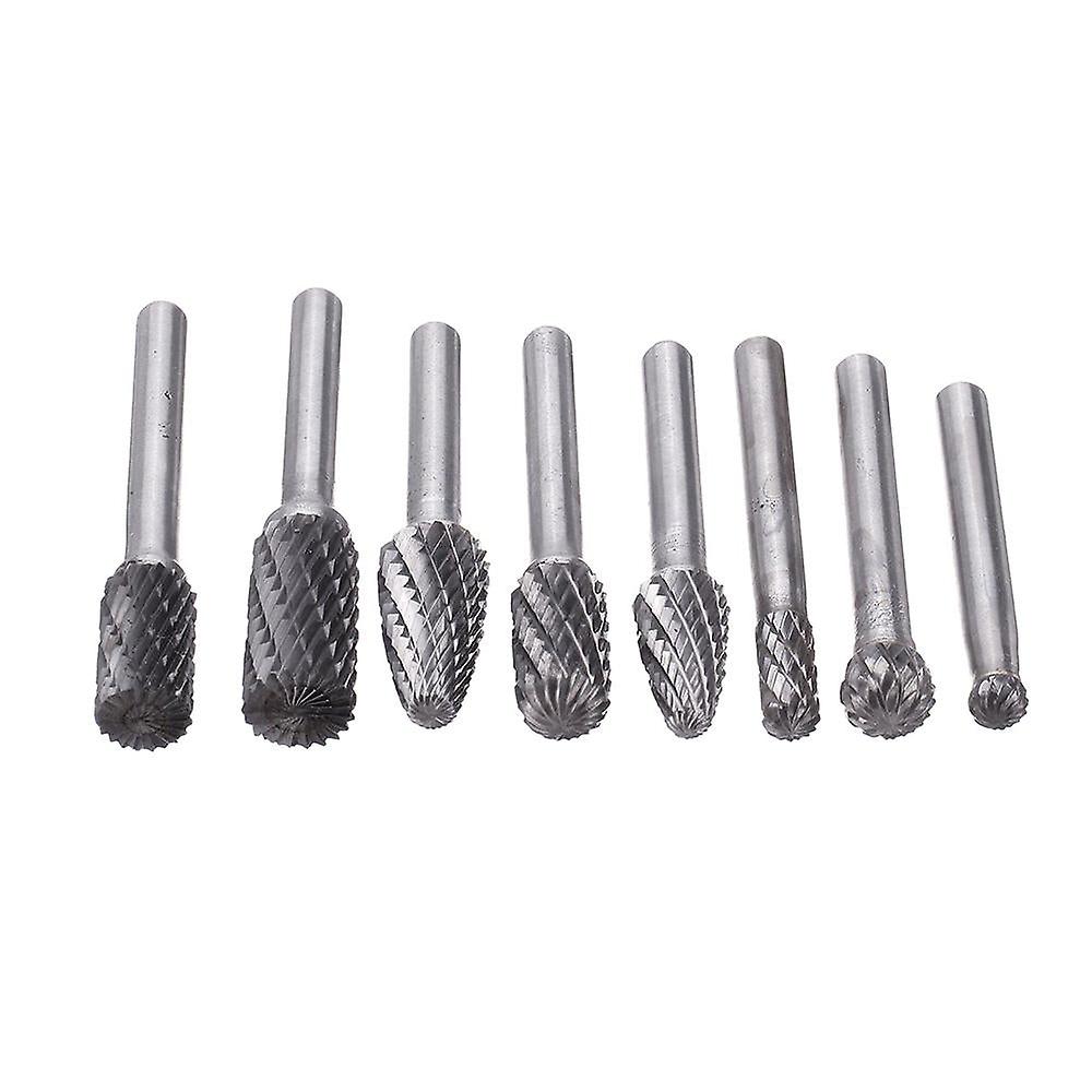 8Pcs 6mm Shank Tungsten Steel Rotary File Set Grinding Head Rasp Burrs Abrasive Tool