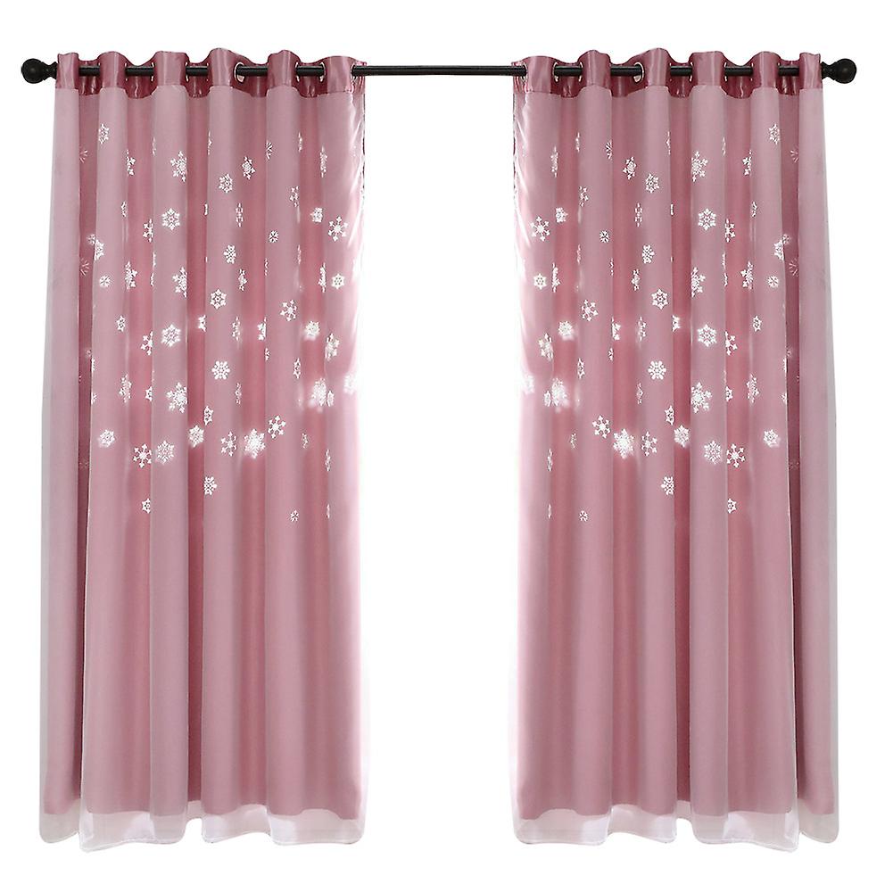 Double Layer Darkening Blackout Window Curtain for Bedroom(Pink)