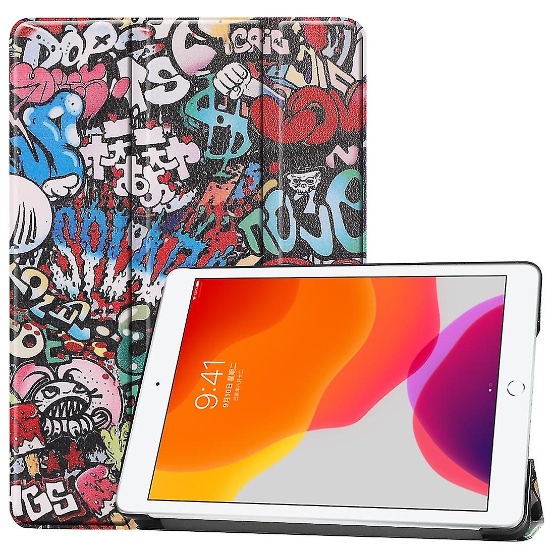 For Ipad 10.2 2021 / 2020 / 2019 Colored Drawing Horizontal Flip Leather Case With Three-folding & For Ipad 10.2 Graffiti