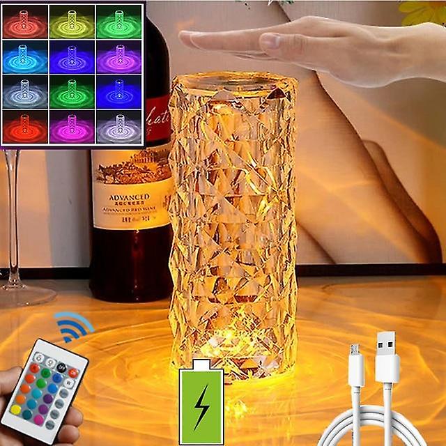 16 Colors Crystal Table Lamp Rose Light Romantic Diamond Atmosphere Light USB Touch Night Light for Bedroom Desk Party Decor
