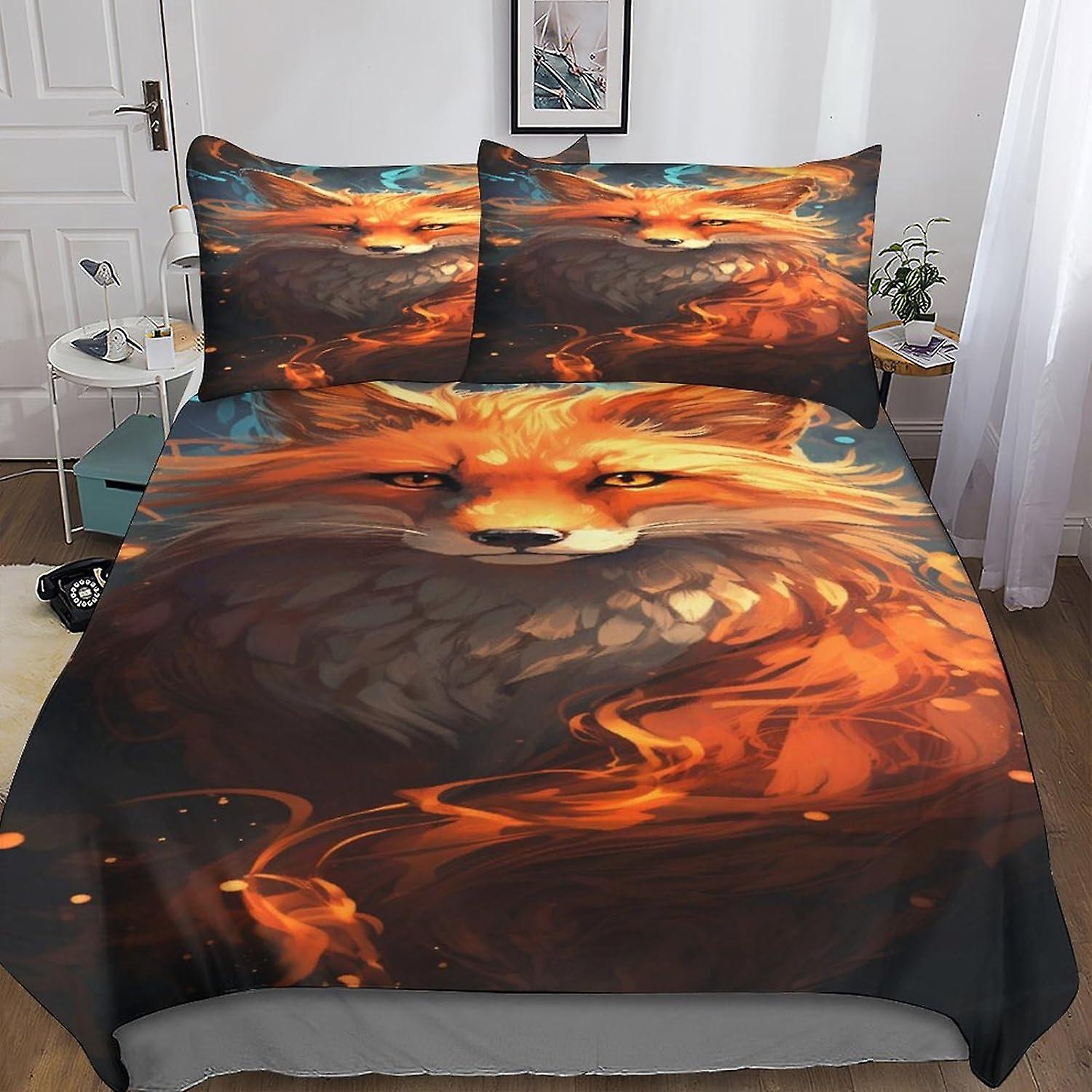 VCLUST fox Bedding Set Duvet Cover Set for 3D Printed 3 Piece Set Soft Breathable Colorful Style Comforter Cover Quilt Cover with Zipper Closure Soft