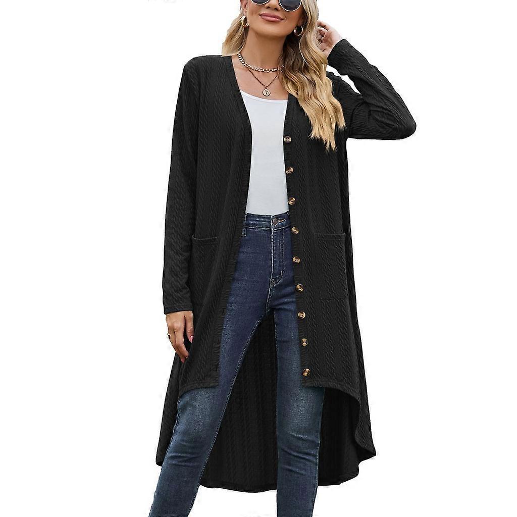 Vintage Einfarbige gerippte Strickjacke Button-Down-Langarmmantel Herbstmantel