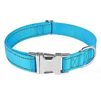 Coleira para Cachorro, Coleira de Nylon Reflexiva Ajustável Clássica com Acolchoamento de Malha Respirável Macia para Cães Médios, M, Azul
