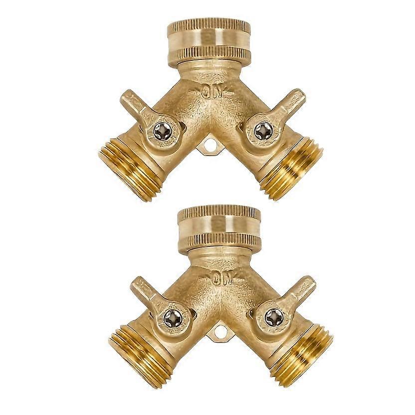 2pcs Brass Garden Hose Splitter, 2 Way Y Valve Hose Adapter Garden Faucet, Water Hose Splitter Watering Accessories