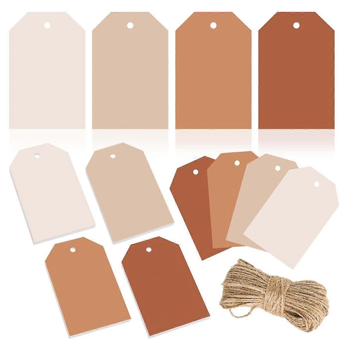 120Pcs Ετικέτες δώρου τερακότας 4 ντεγκραντέ συμπαγή χρώματα κρεμαστές ετικέτες με σχοινί χύμα πολύχρωμες ετικέτες κενού χαρτιού, καφέ