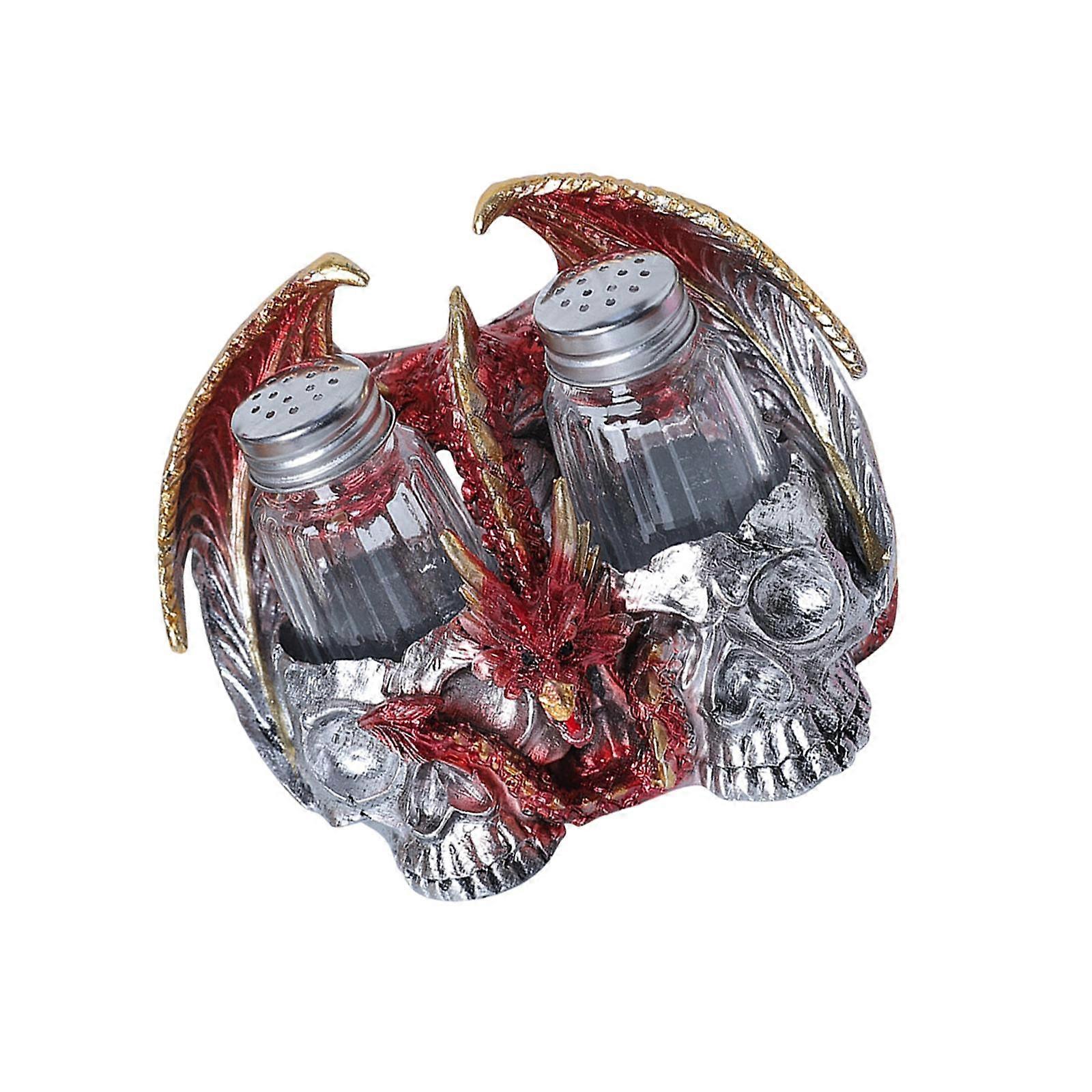 Salt and Pepper Shakers Holder Sculpture Figurine Scary Skulls Dragon Statue Multicolor