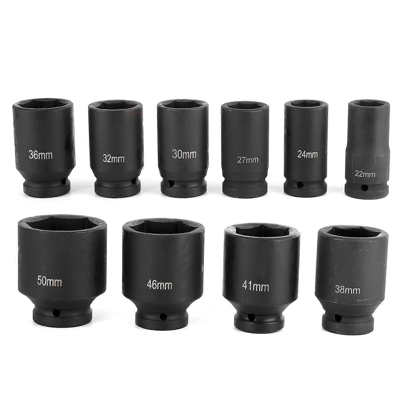 10pcs Metric Deep Impact Socket 3/4in Drive 6-Point Portable Auto Car Tool Set 22-50mm