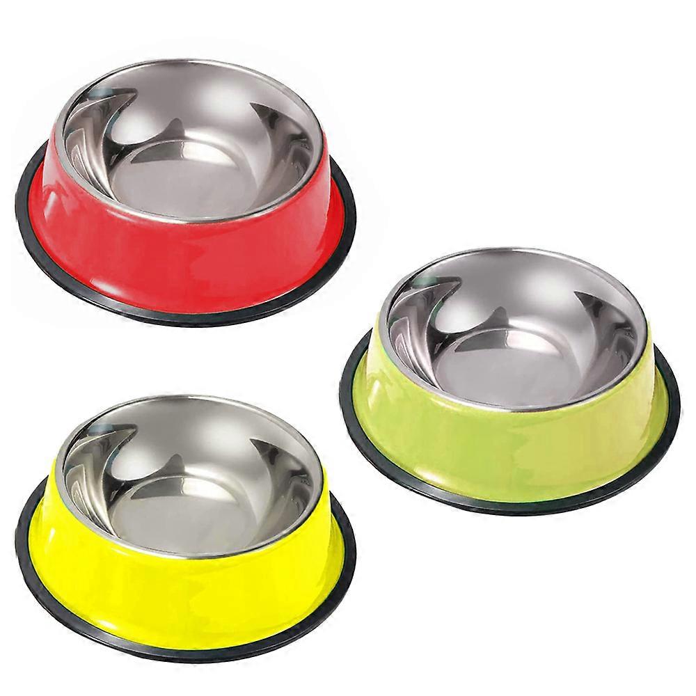 3 stk. katteskåler i rustfritt stål, valpeskåler for mat og vann, farget sklisikring