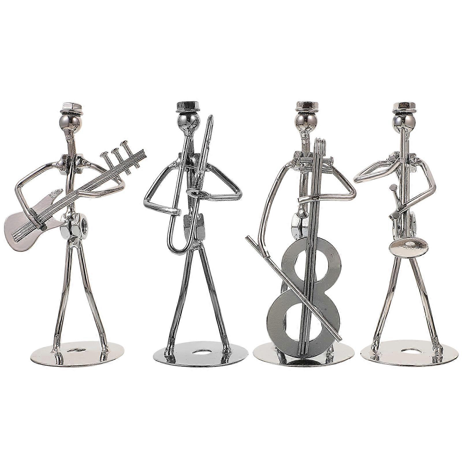 4pcs Abstract Bandsman Statue Decoration Tabletop Minimalist Figurine Playing Instrument Music Lover Gift