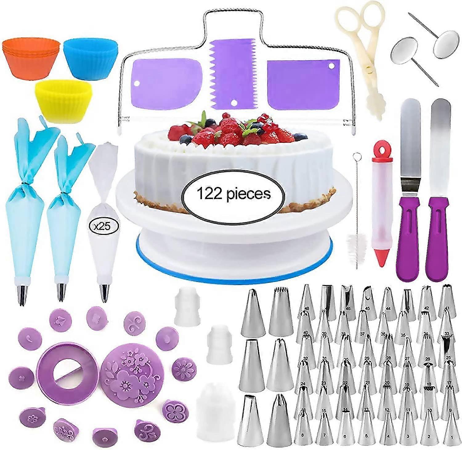 Cake Turntable, 122Pcs Pastry Kit Professional Cake Turntable Utensils Kit, Baking Tools,Ideal For Beginners And Professional Users