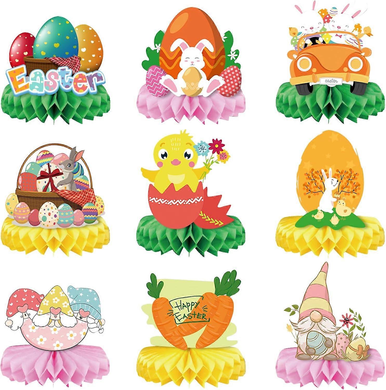 9PCS Easter Honeycomb Centerpieces Happy Easter Honeycomb Decorations Bunny Easter Table Centerpiece