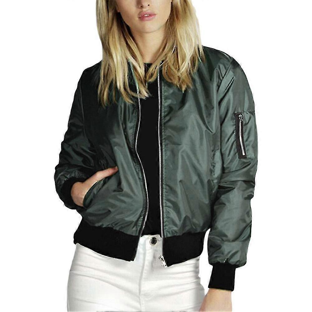 Womens Classic Solid Biker Zip Up Crop Bomber Jacket Coat Nm9