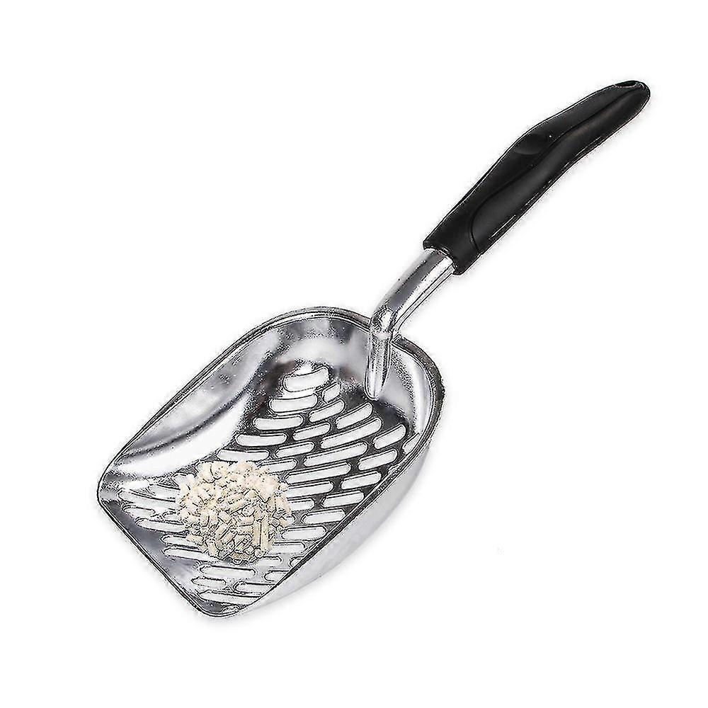 القط القمامة مجرفة المعادن الصلبة الحيوانات الأليفة القمامة مجرفة دائم الحيوانات الأليفة غربلة مجرفة (34.5 * 14.4cm ، أسود)