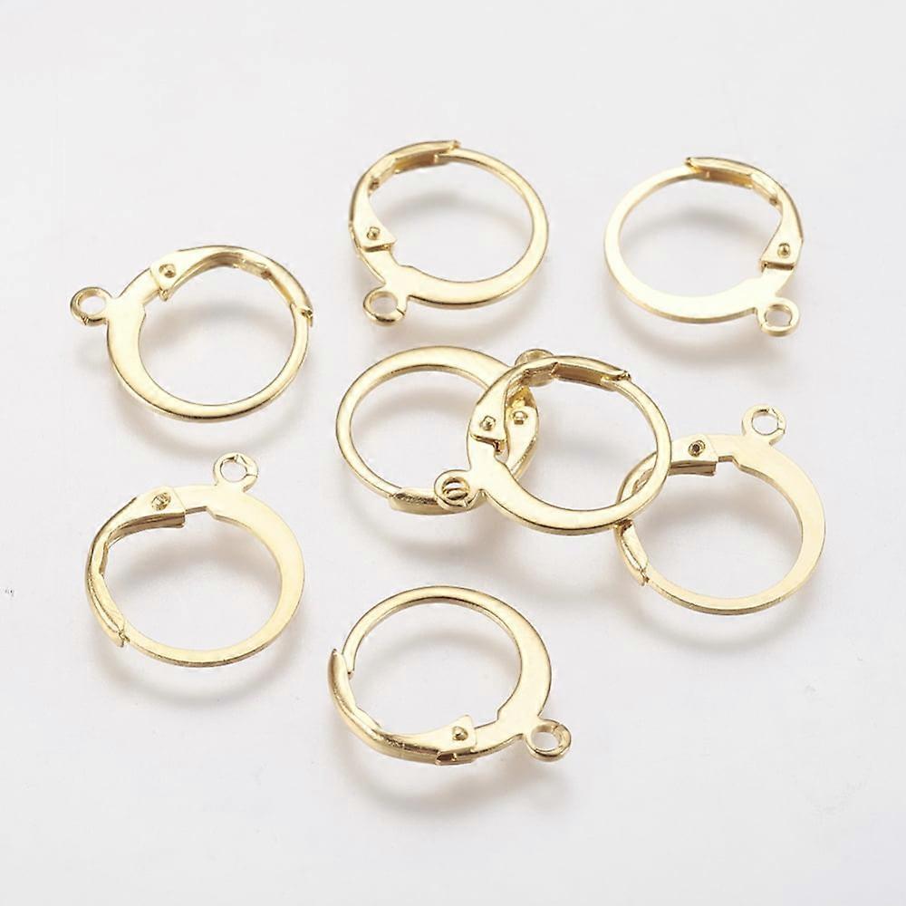 100pc 304ステンレス鋼レバーバックイヤリングパーツ、ループリアル18K金メッキ14.5x12x2mm穴:1.2mm