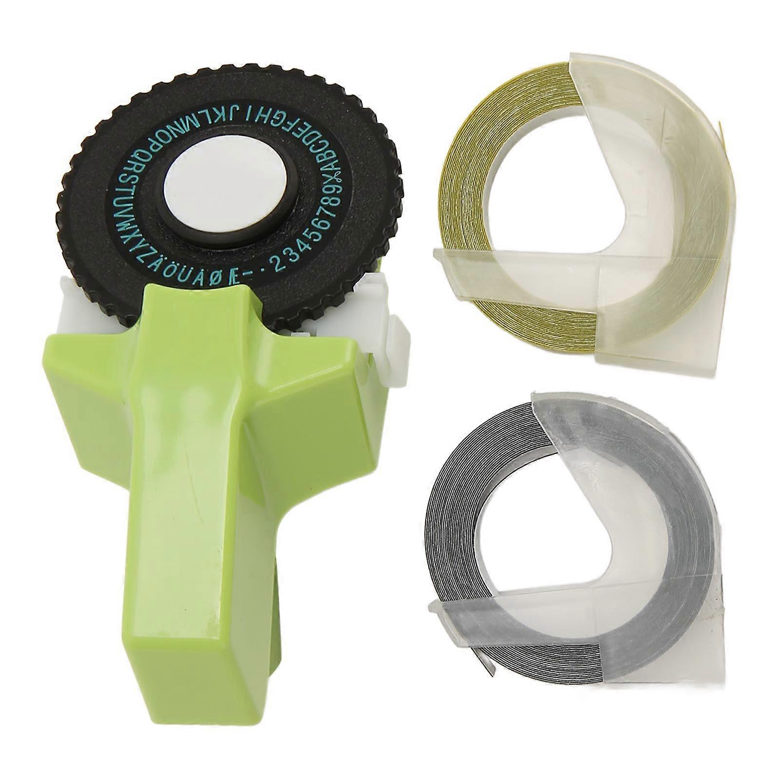 Embossing Label Maker Green Easy Operation Ergonomic Design Portable Label Making Embosser with Ribbons for Craft DIY