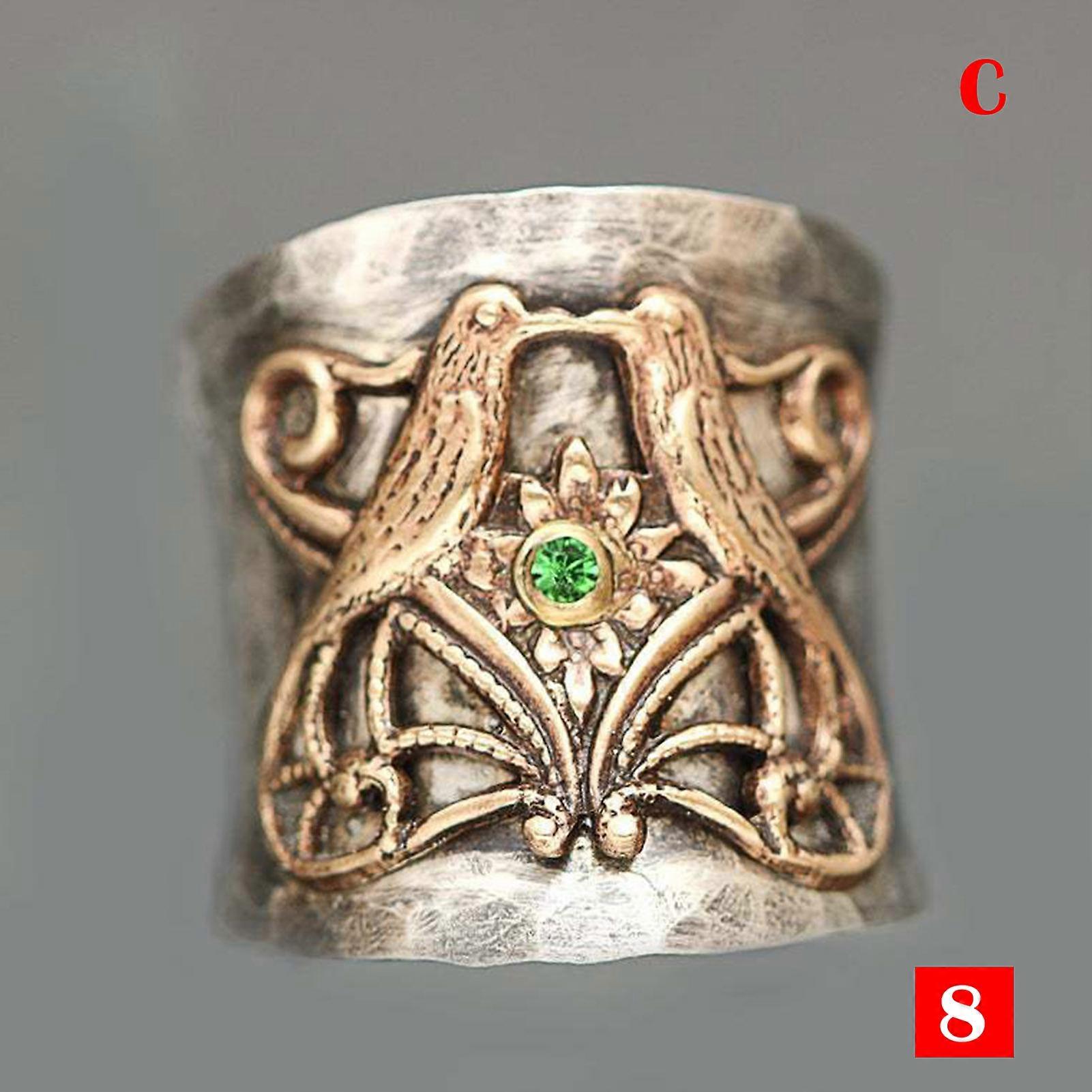 Vintage Carved Golden Ring Round Tube Ring with Dragonfly/Bee/Bird Pattern Retro Style