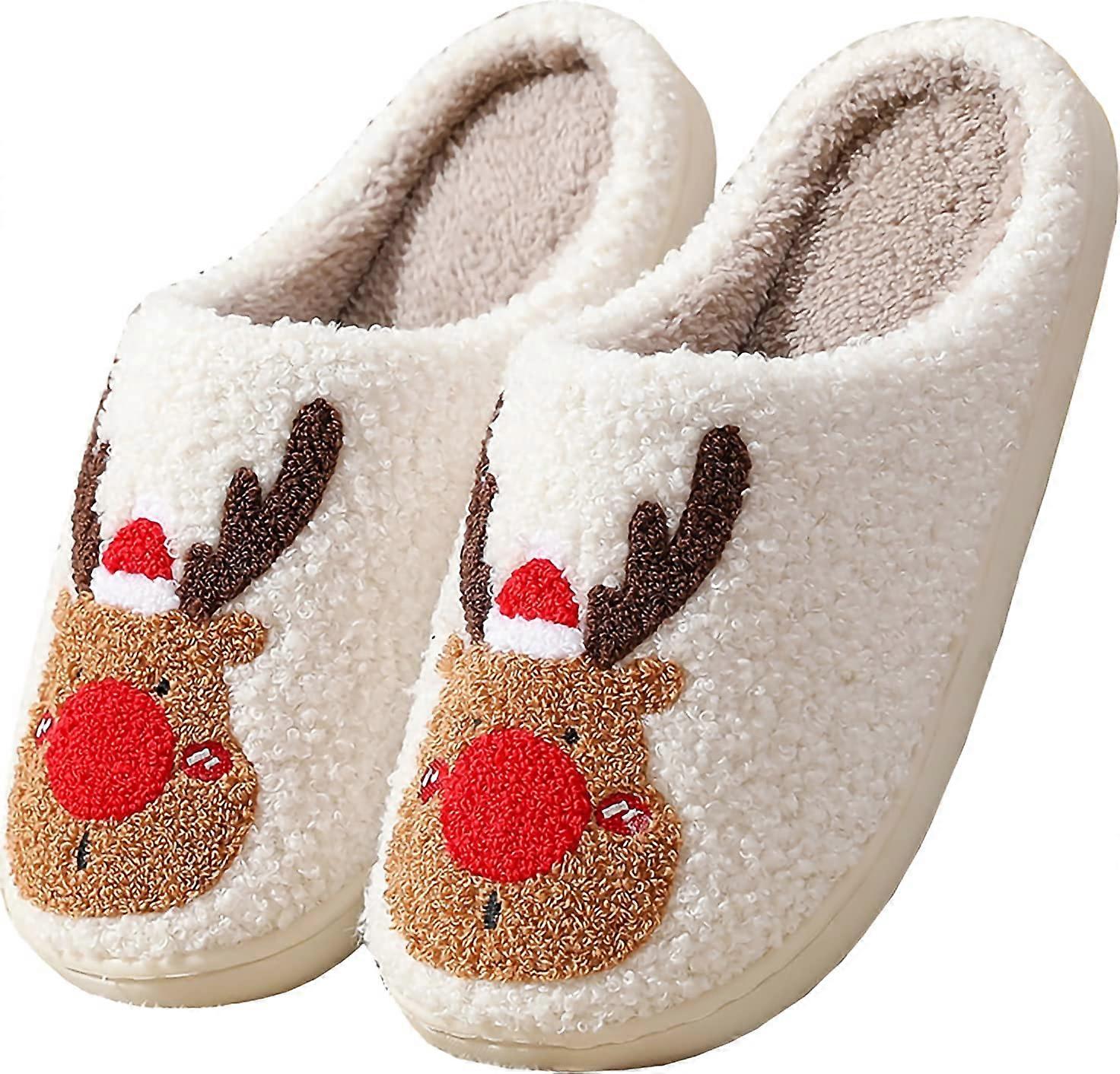 Jul älg tofflor för kvinnor och män Fuzzy Fluffy Tofflor Varma mysiga hus Tofflor Slip-on inomhus utomhus tofflor