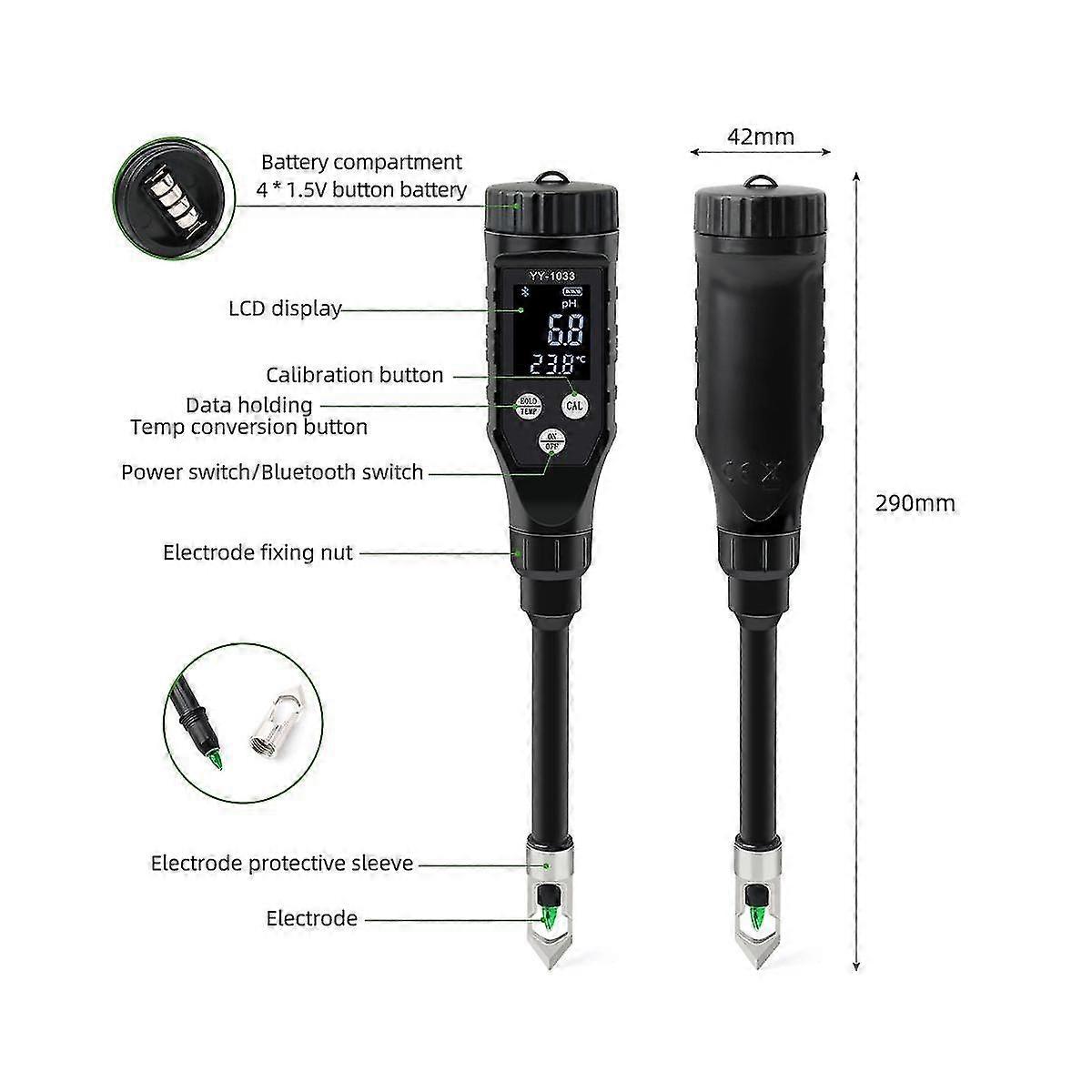 Smart Soil Ph Meter 0.0-14.0ph Bluetooth Soil Tester Data Logger Temp Acidity Analyzer For Hydropon